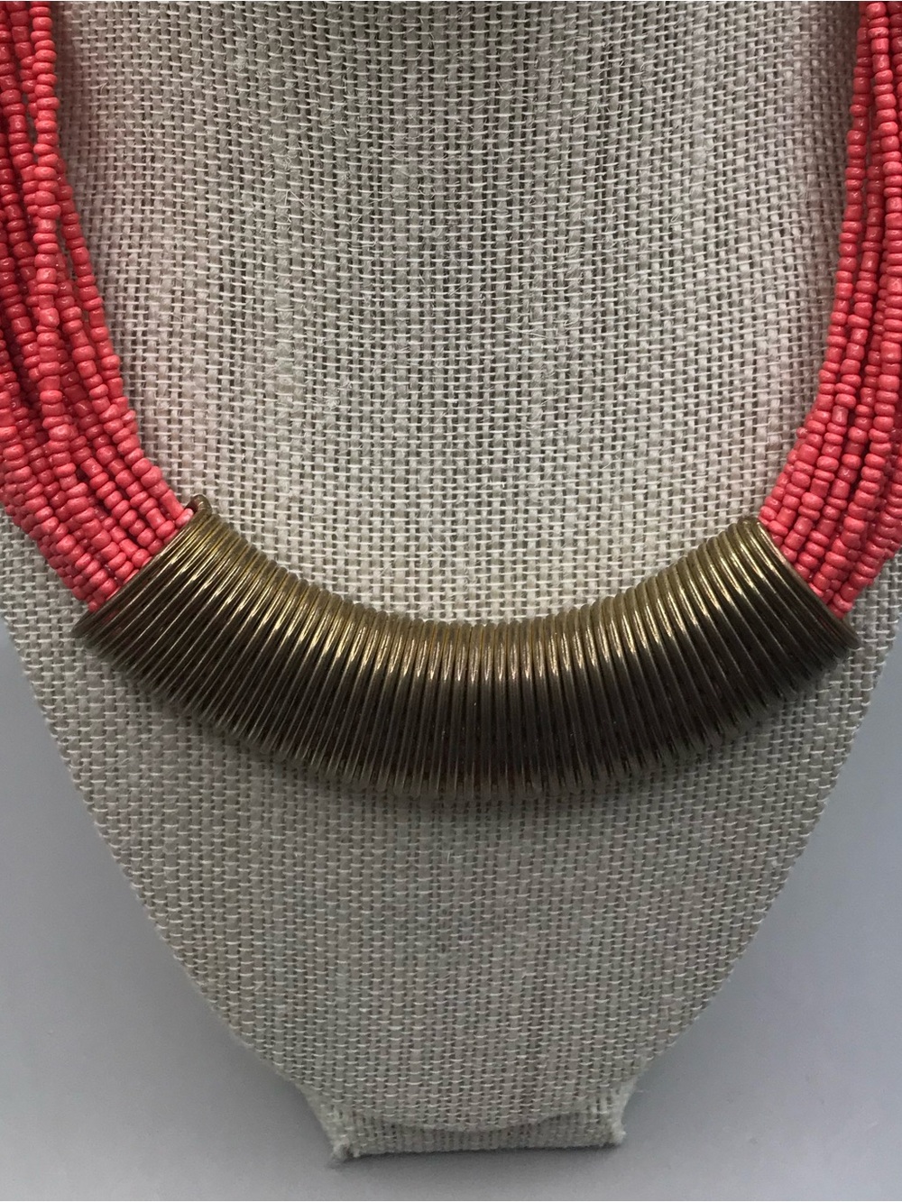 Treska Coral Multi-Strand Bead Necklace with Antique Bronze Coil Tubes - Picture 5 of 8